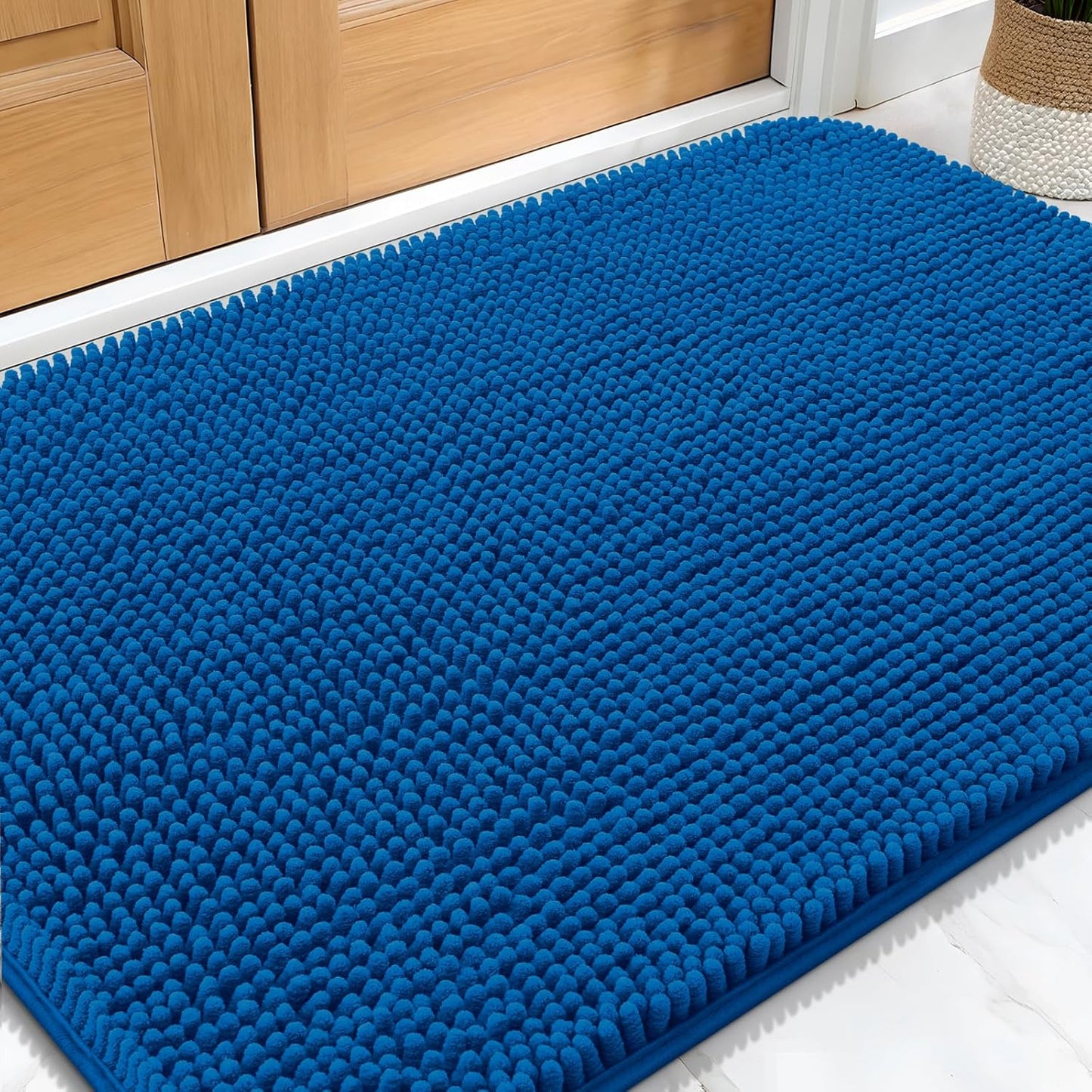 OLANLY Dog Door Mat - Absorbent Non-Slip Washable Doormat for Muddy Paws | 30x20 Deep Navy Blue
