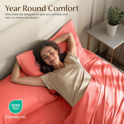 Utopia Bedding King Size Sheet Set - Soft, Breathable Microfiber | 4-Piece in Coral, Oeko-Tex Certified