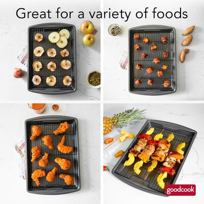 GoodCook Nonstick Carbon Steel Baking Pan & Wire Rack Set - 15” x 10.5” | Perfect for Pizza, Bacon & More