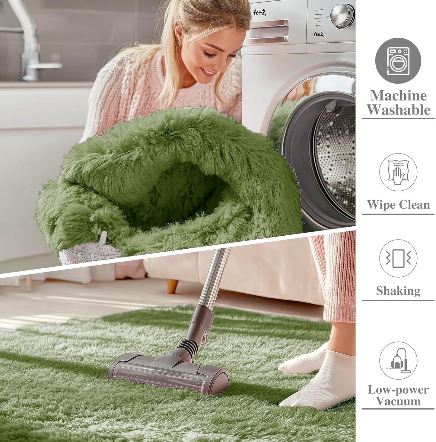 OLANLY Machine Washable 2x6 Runner Rug - Soft Fluffy Shaggy Indoor Carpet for Bedroom & Hallway | Green
