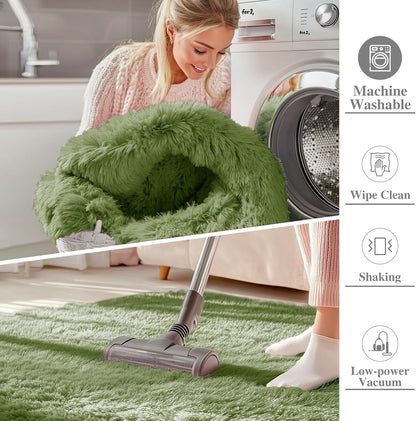 OLANLY Area Rugs - Soft Fluffy Shaggy Indoor Carpet for Living Room & Bedroom | 4x5.9 ft Green