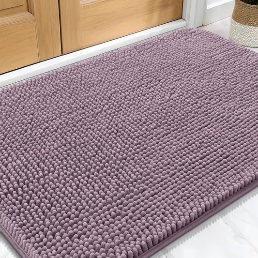OLANLY Dog Door Mat for Muddy Paws 34x21, Absorbs Moisture and Dirt, Absorbent Non-Slip Washable Doormat, Quick Dry Chenille Mud Mat for Dogs, Entry Indoor Entryway Carpet for Inside Floor, Deep Plum