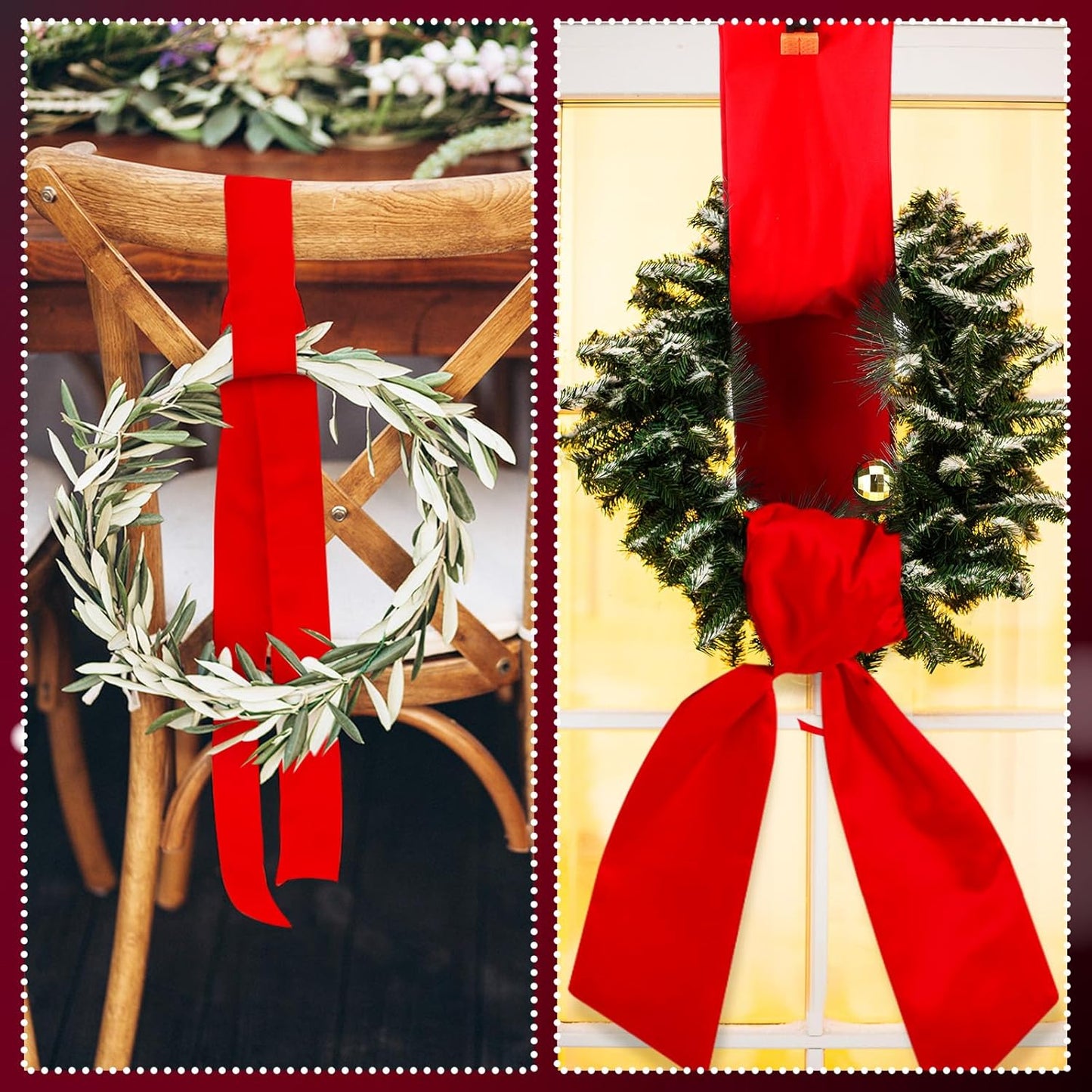 VitalCozy Wreath Sash - Embroidered Monogram Satin Ribbon for Front Door | 4.5'' X 56'', Red