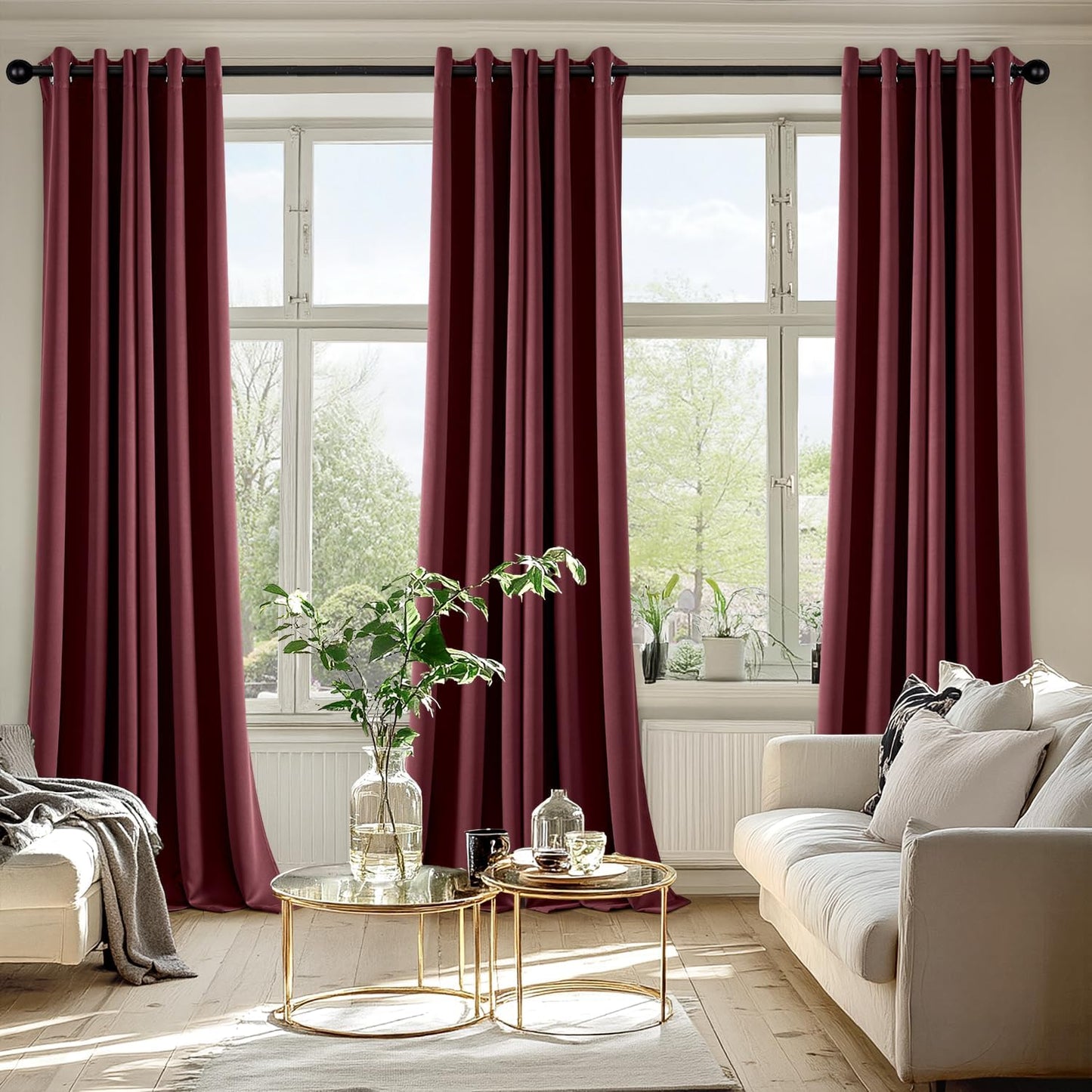 MIULEE Burgundy Red Blackout Curtains - Thermal Insulated Room Darkening Drapes | 90 Inches Long, 2 Panels