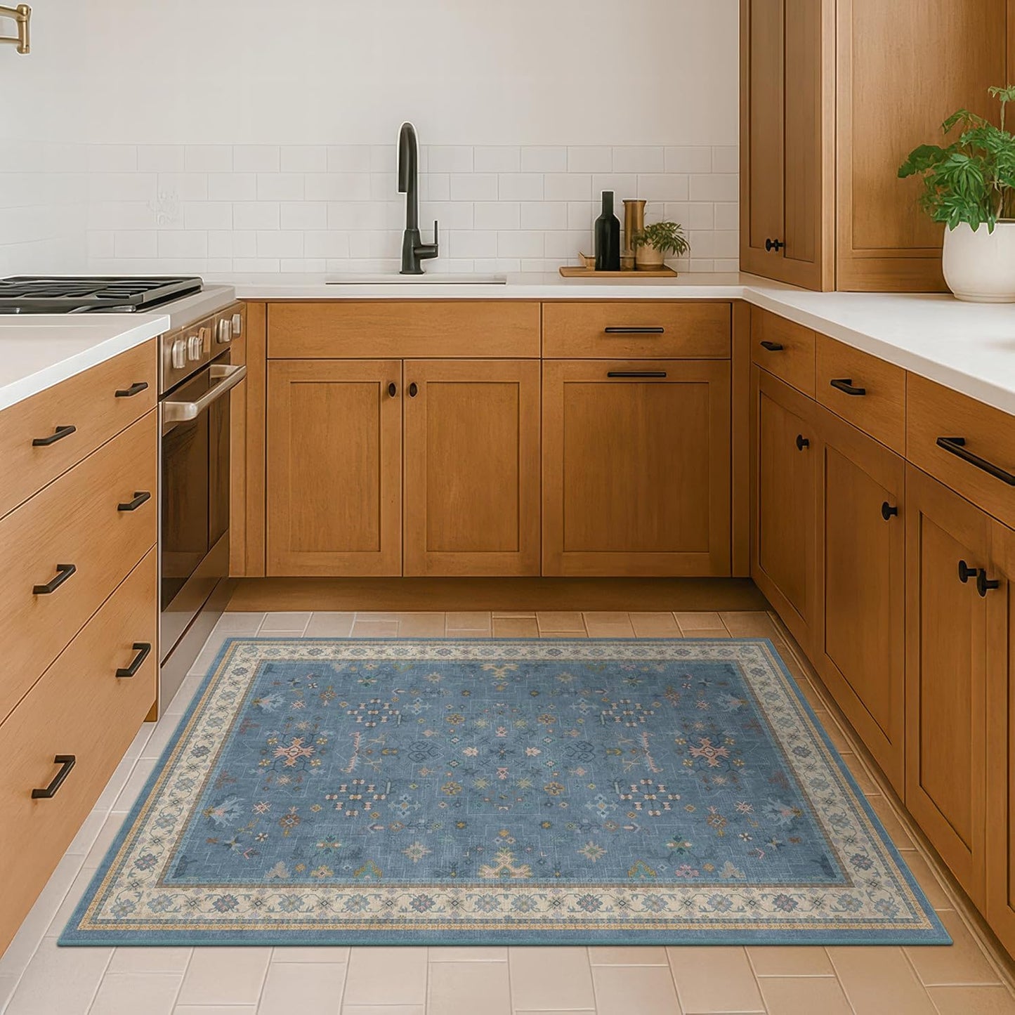 Regine Switzerland Washable Blue Entryway Rug - 3x4 Non-Slip Throw Rug for Kitchen, Bedroom, Bathroom, Mudroom