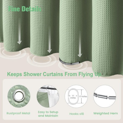 Dynamene Extra Wide Shower Curtain and Liner Set - 108 inch Wide Waffle Fabric, Waterproof Clear Liner, Heavy Duty Weighted Hotel Luxury Shower Curtains for Bathroom with 16 Hooks, 108x72, Sage Green