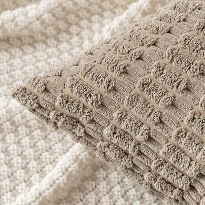 MIULEE Euro Sham Pillow Covers - Soft Boho Striped Corduroy | 24x24 Inch Light Brown Decor for Sofa & Bed