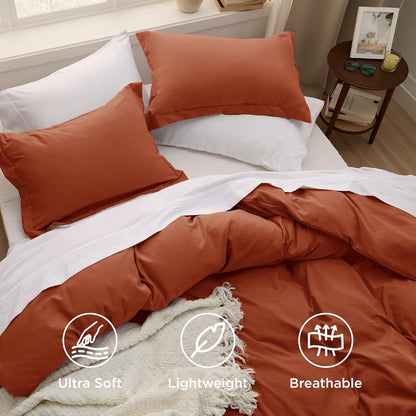 Bedsure Terracotta Duvet Cover Set - Soft Cotton-Like Polyester, Full Size 3 Pieces, 80x90 Inches with Zipper Closure