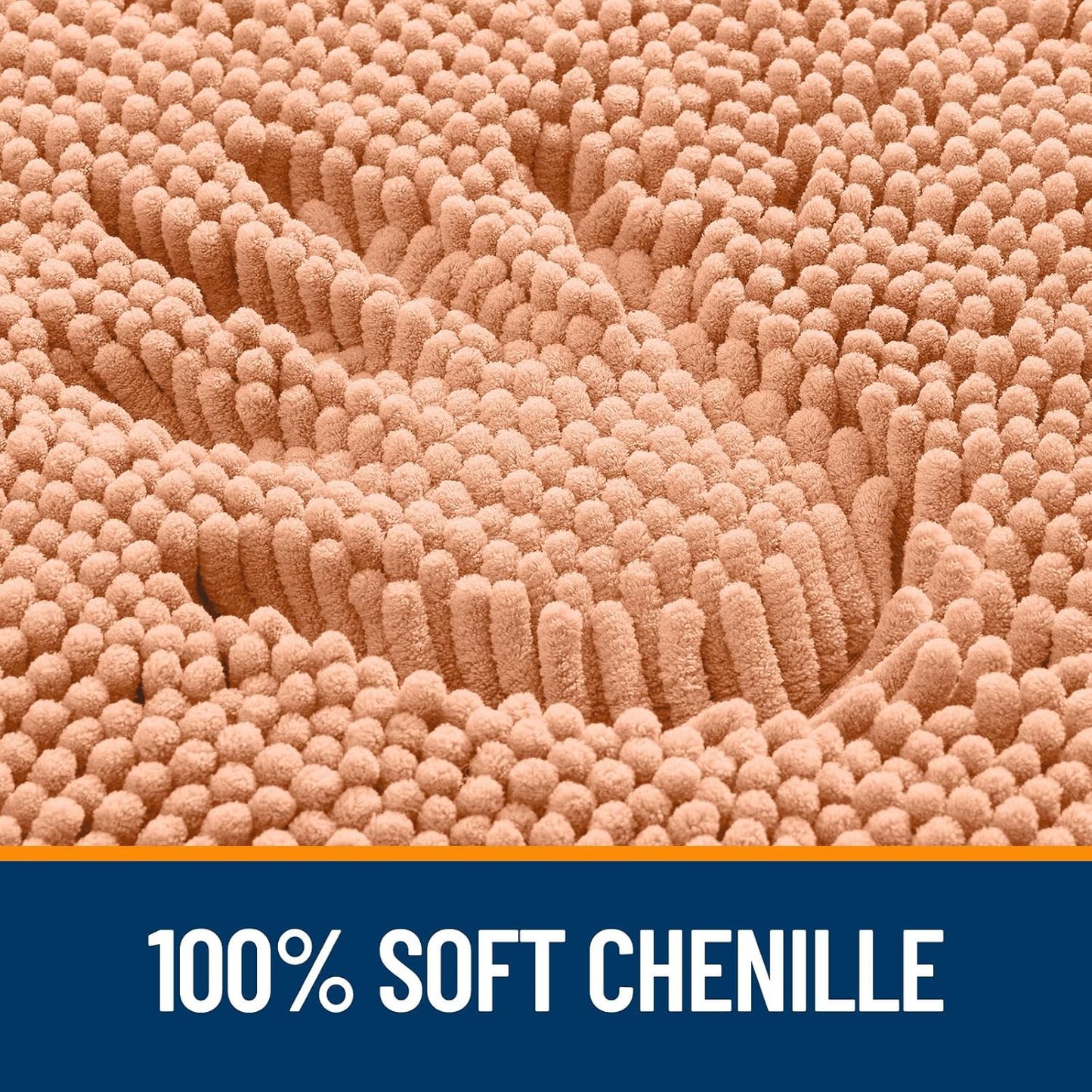 OLANLY U-Shaped Toilet Rug - Extra Soft Chenille Bathroom Mat, Quick-Dry & Non-Slip, 24x20 Inches, Peach