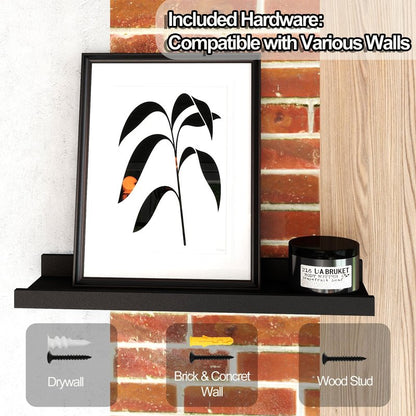 Solrot Black Floating Shelves for Wall Decor, Wall Mounted Wood Storage Shelf for Bedroom, Living Room, Bathroom, Kitchen, Nursery, Display Picture Ledge Shelf with Lip Set of 2-14 Inches, Black