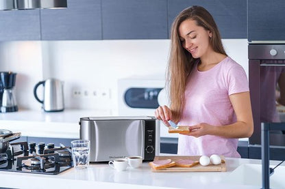 Elite Gourmet Long Slot 4-Slice Toaster - Extra Wide Slots, 6 Toast Settings, Stainless Steel & Black