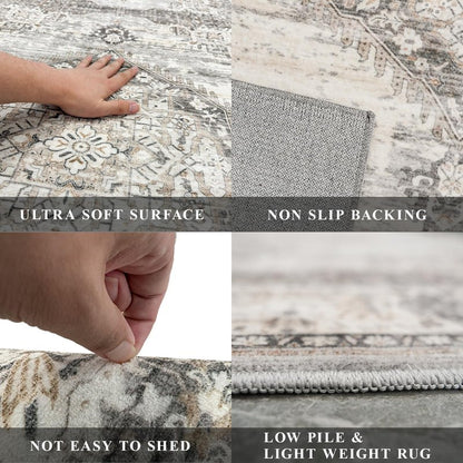 Washable 3x20 Extra Long Runners: Oriental Non-Slip Hallway Runner Rugs for Kitchen Dining Room Indoor Farmhouse Thin Entryway Mat Stain Resistant Soft Carpet for Living Room Bedroom (Beige,3x20)