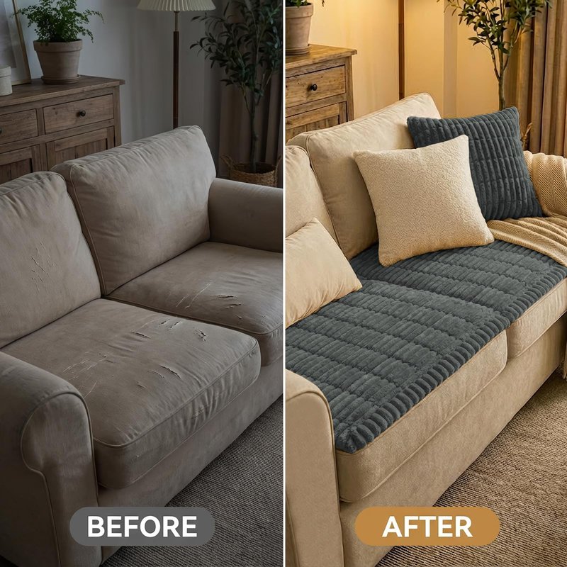 Smiry Couch Cover for Dogs Washable, Non Slip Fuzzy Pet Couch Covers for 3 Cushion Sofa Pet Friendly, Thick Soft Sofa Slipcovers Cushion Protector (Dark Grey, 27.6" x 59")