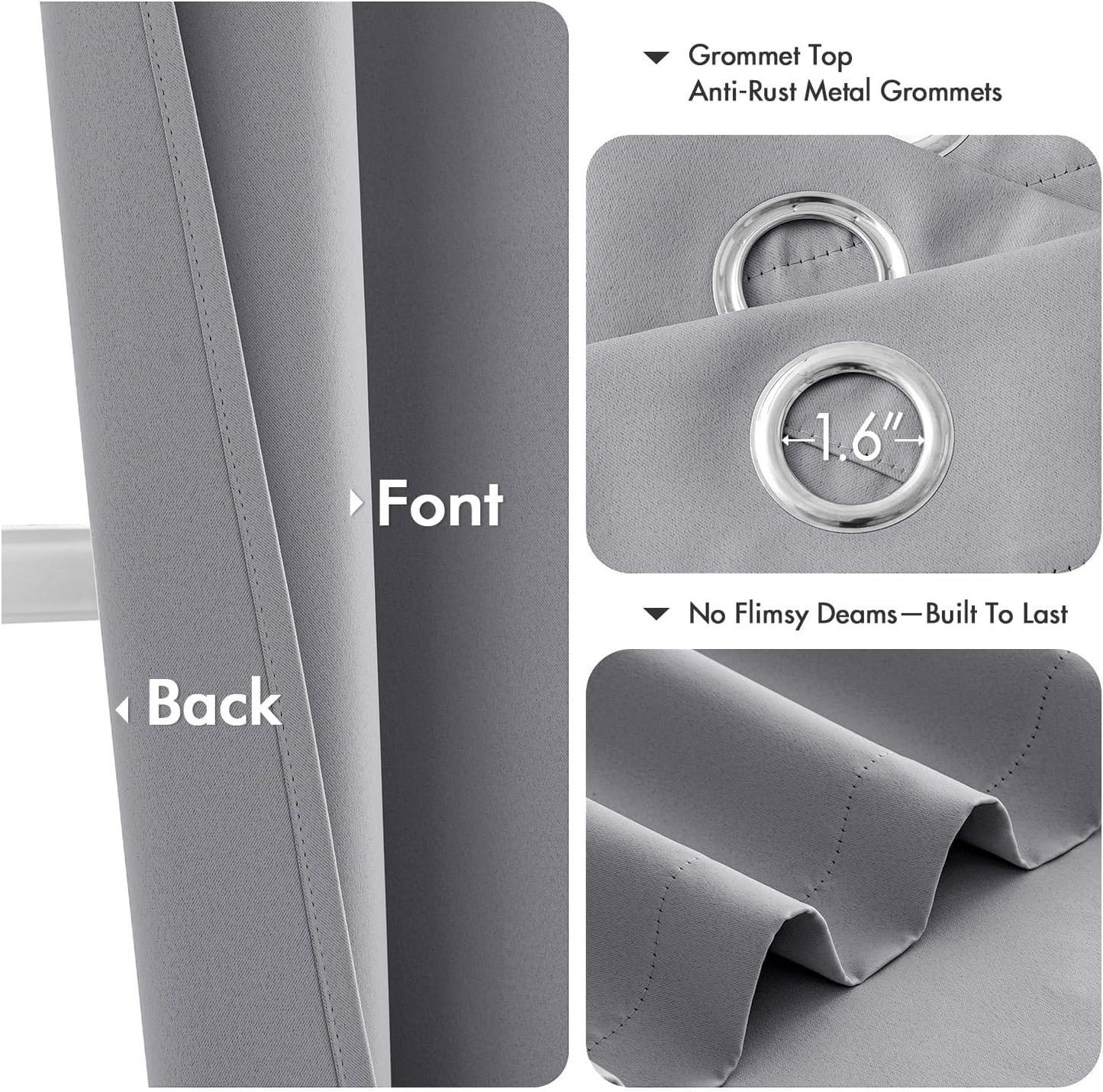 MIULEE Light Grey Blackout Curtains - Thermal Insulated Room Darkening Drapes | 63 Inches, 2 Panels