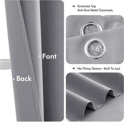 MIULEE Light Grey Blackout Curtains - Thermal Insulated Room Darkening Drapes | 72 Inches Long, 2 Panels
