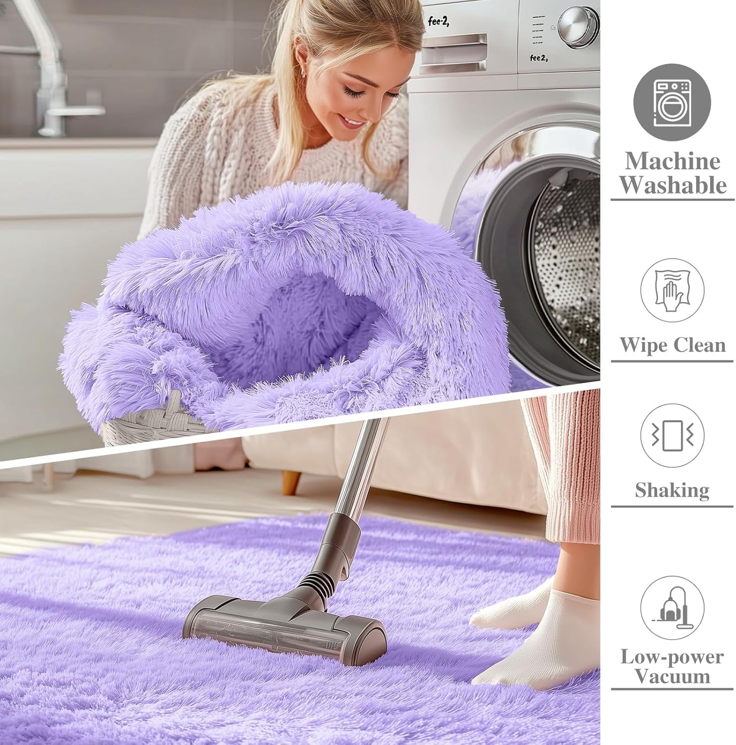 OLANLY Large Area Rug - Soft Fluffy Shaggy Indoor Carpet for Living Room & Bedroom | Light Purple 6x9