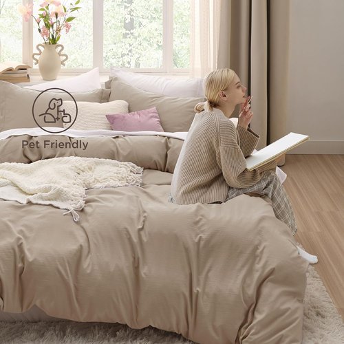 Bedsure Light Brown Duvet Cover Set - Extra Soft Twin/Twin XL Bedding with Zipper Closure & Pillow Sham