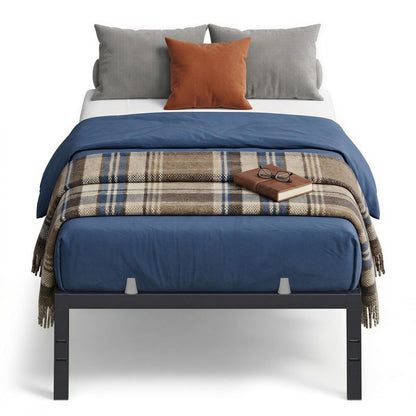VASAGLE Twin Metal Bed Frame 14 Inches Tall, 550 lb Weight Capacity, No Box Spring Needed, with Under-Bed Storage, Easy Setup, Heavy-Duty Platform Bed, Mattress Retainers, Matte Black URMB653BD02S