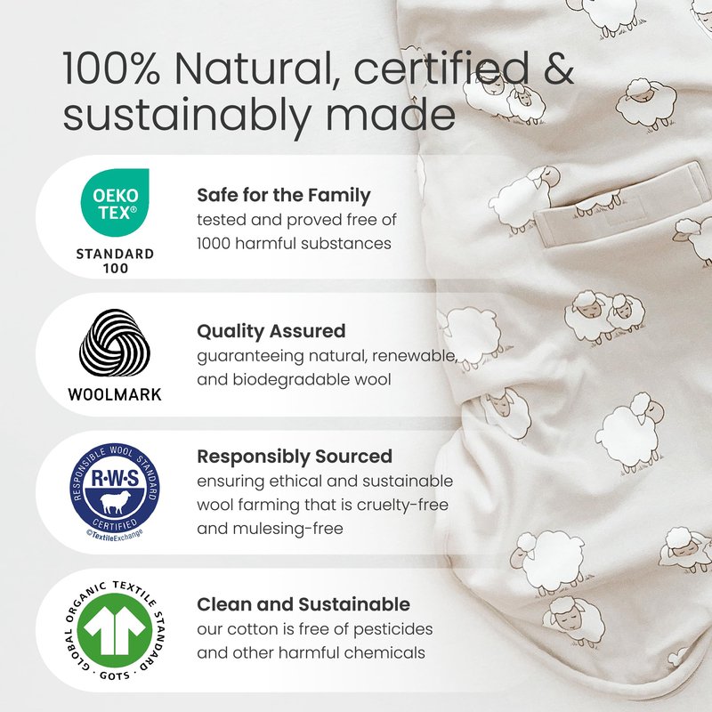 Woolino Ultimate Baby Sleep Sack – 4 Season Merino Wool Sleeping Bag, Organic Cotton Outer, Temp Regulating Blanket, Adjustable Sleep Sack Universal Size 2–24 Months - Night Sky