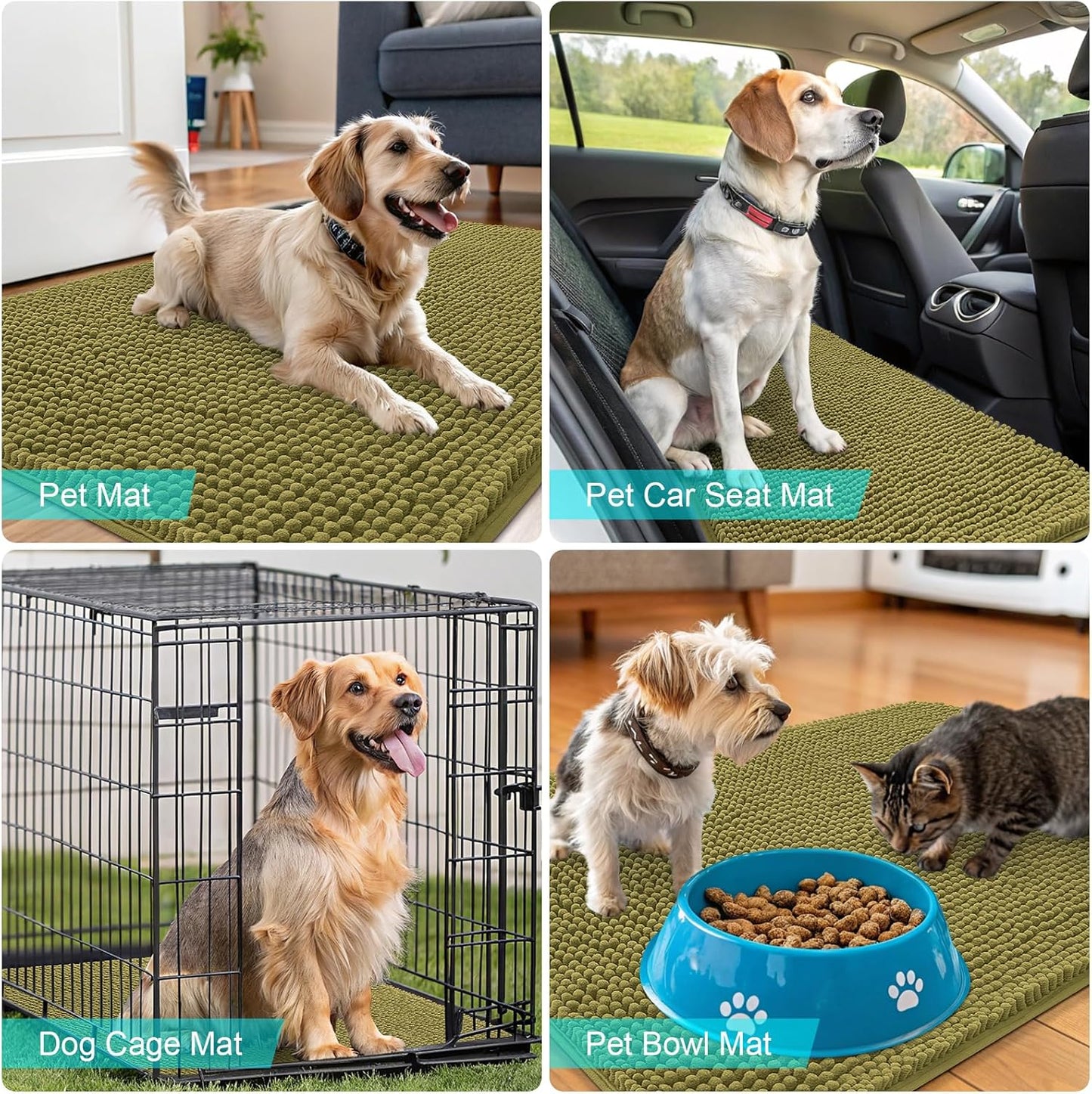 OLANLY Dog Door Mat - Absorbent Non-Slip Chenille Mat for Muddy Paws | 30x17 Inches, Willow Green