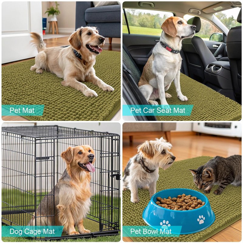 OLANLY Dog Door Mat for Muddy Paws 70x24, Absorbs Moisture and Dirt, Absorbent Non-Slip Washable Doormat, Quick Dry Chenille Mud Mat, Entry Indoor Entryway Carpet for Inside Floor, Willow Green