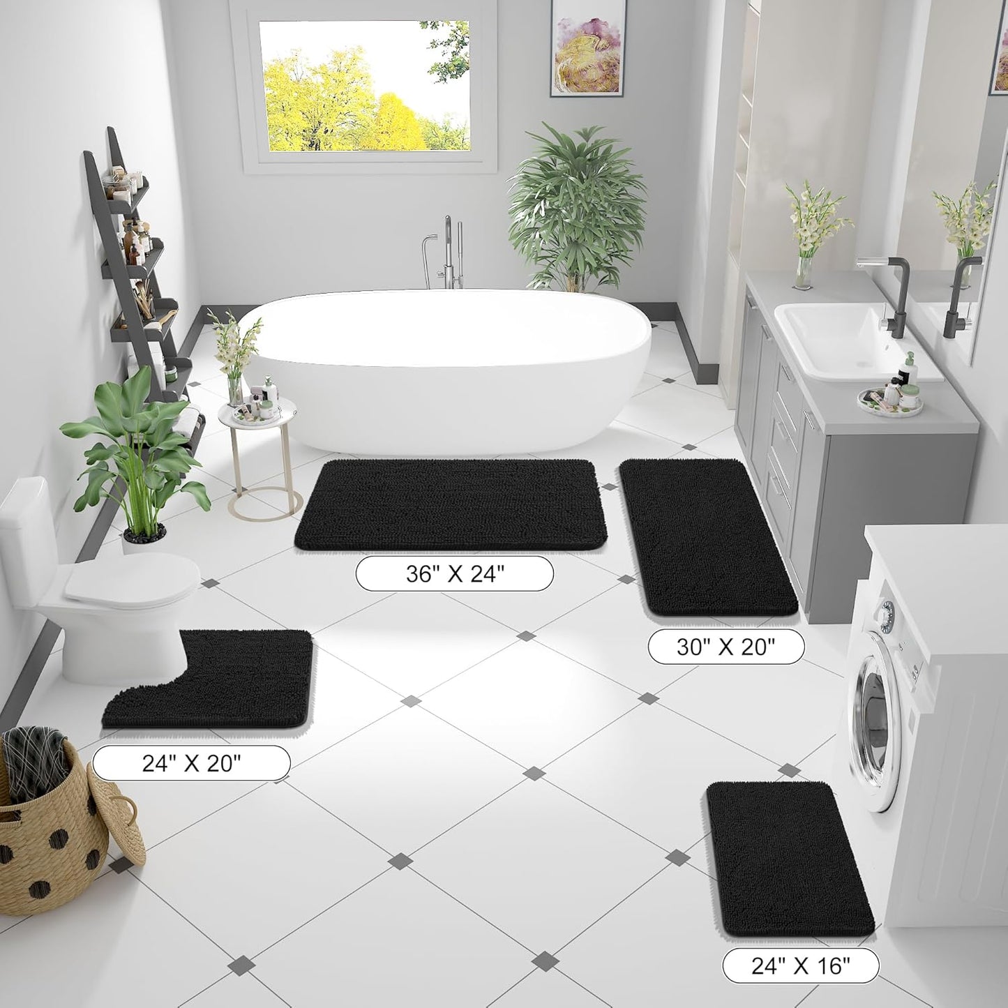 OLANLY Bathroom Runner Rugs - Extra Soft Chenille Bath Mats | Quick Dry, Machine Washable, 44x24" - Black