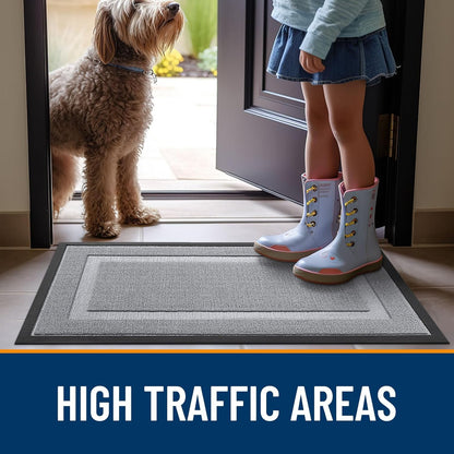 OLANLY Front Door Mat - Waterproof All-Season Doormat | Sturdy Natural Rubber, Easy Clean, 71x23, Silver Gray