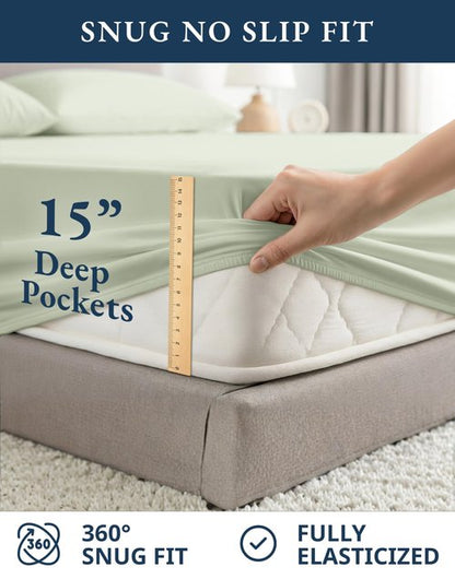 LANE LINEN 100% Mercerized Organic Cotton Twin XL Sheets Set, Soft & Comfy Percale Weave - Perfect for Hospital beds or Dorm Room, Luxury Hotel Like Sheets Twin XL Size Sheet Set - Mineral