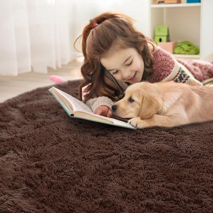 OLANLY Round Coffee Area Rug - Soft, Fluffy, Machine Washable 5 ft Circle Rug for Bedroom & Living Room Decor