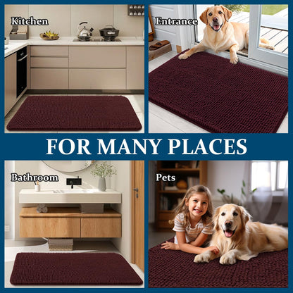 OLANLY Dog Door Mat - Absorbent Non-Slip Mud Mat for Indoor Use | Quick Dry Chenille, 47x17, Russet