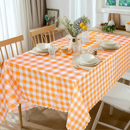 Regine Switzerland 12 Pack Orange Gingham Tablecloths - 54 x 108 Inch Waterproof Disposable Covers for Parties & Picnics