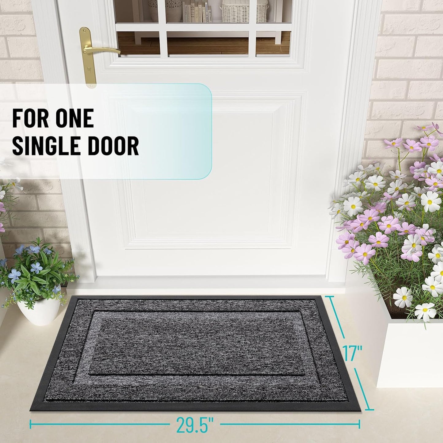OLANLY Waterproof Front Door Mat - All-Season Indoor/Outdoor Doormat, Easy Clean, 33x21, Black and White