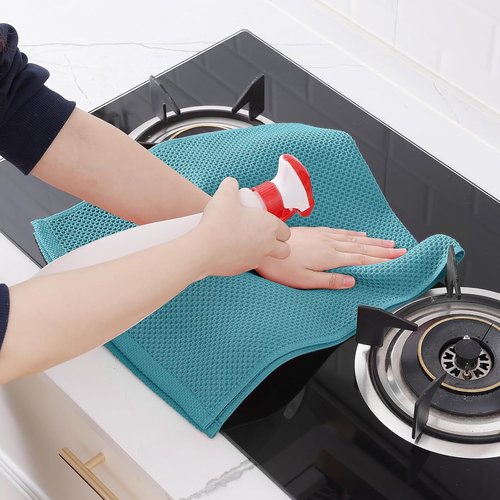 Homaxy Kitchen Dish Towels - 100% Cotton Waffle Weave, Ultra Soft & Absorbent, 13 x 28 Inches, 4-Pack | Lake Blue