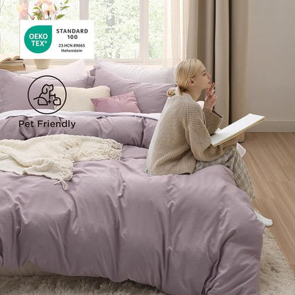 Bedsure Duvet Cover Set - Dusty Purple Full Size, Extra Soft Cotton-Like Polyester, 3 Pieces with Zipper Closure