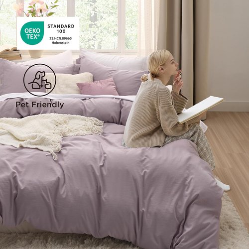 Bedsure King Size Duvet Cover Set - Dusty Purple Extra Soft Prewashed Cotton-Like Bedding, 3 Pieces