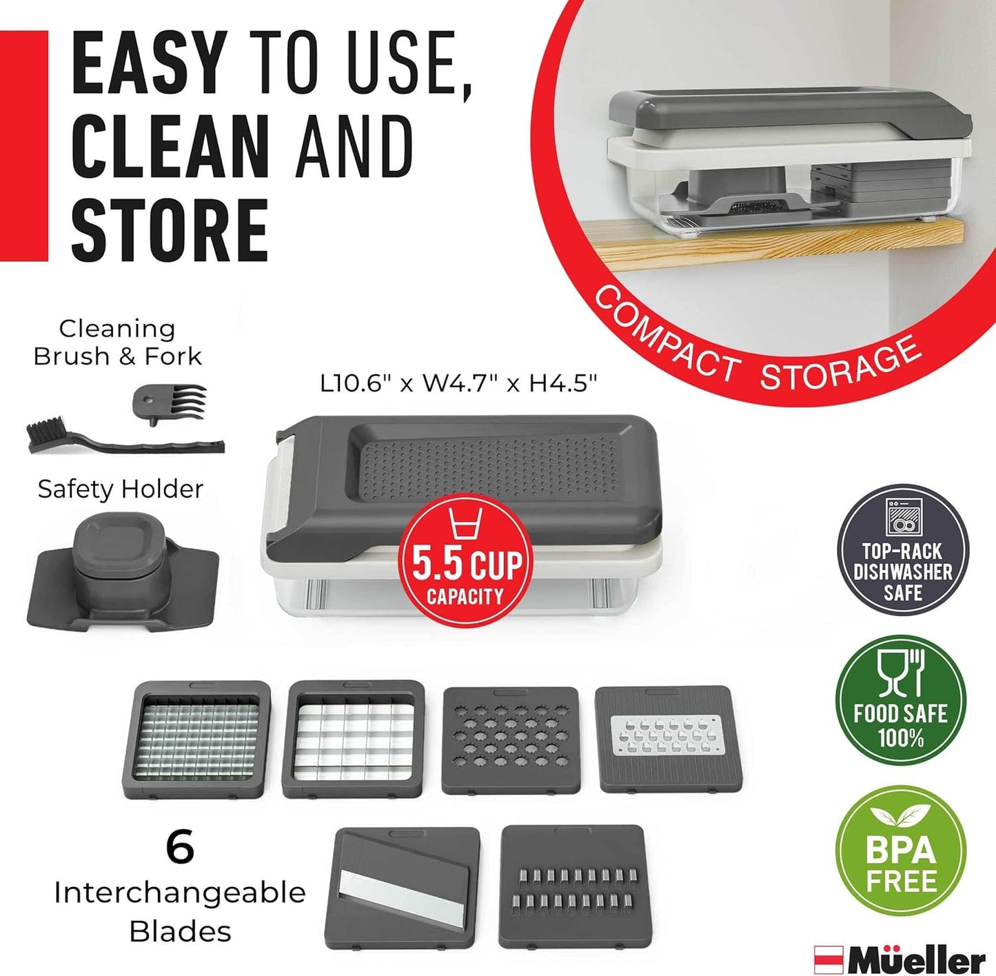Mueller Vegetable Chopper - Versatile Mandoline Slicer & Dicer with Container | White Sand/Grey