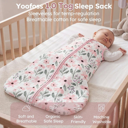 Yoofoss Baby Sleep Sack 6-12 Months 1.0 Tog Sleep Sack Organic Cotton Wearable Blanket for Infants 2-Way Zipper Quilted Sleeping Sacks(Medium)