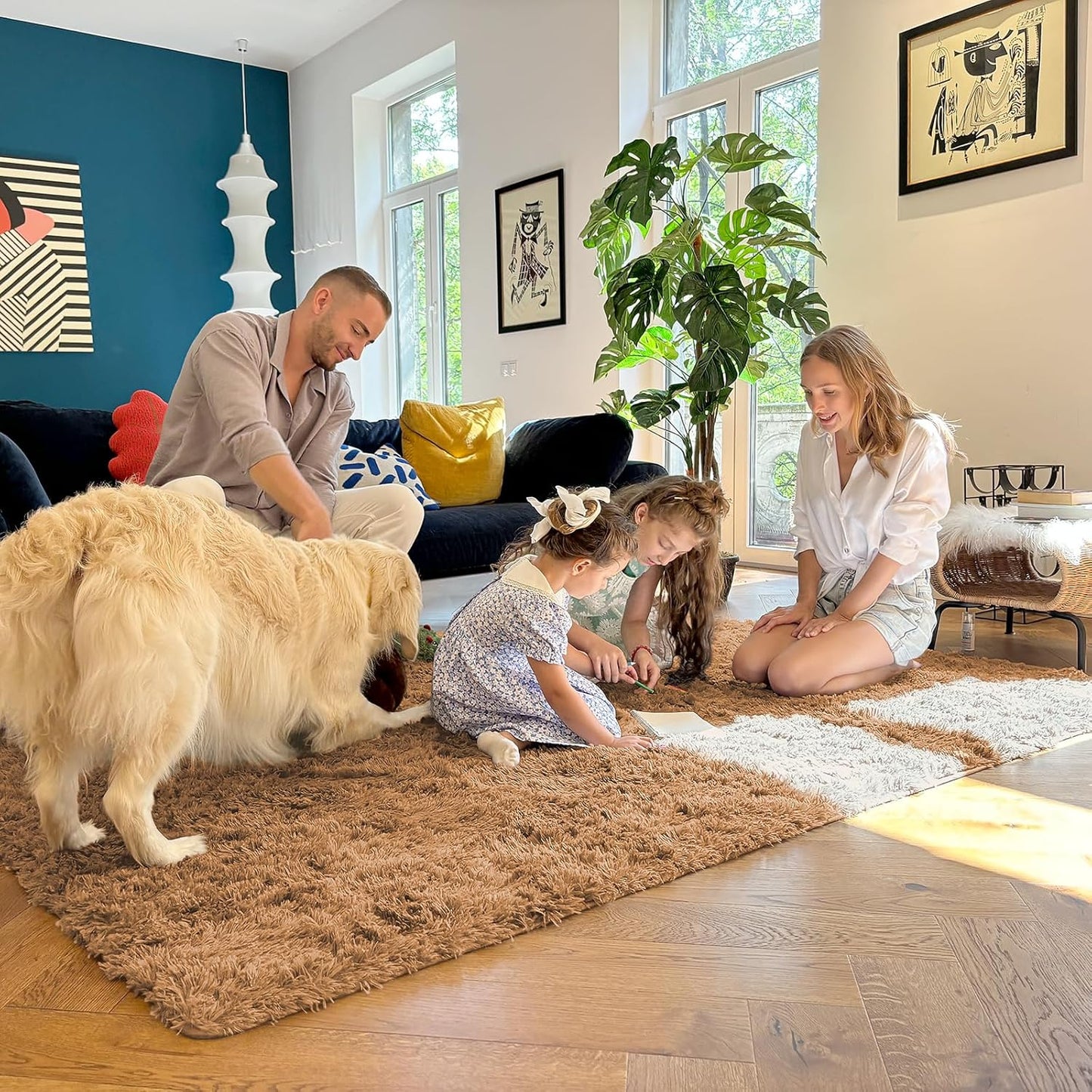 OLANLY Large 5x8 Machine Washable Area Rug - Soft Fluffy Shaggy Carpet for Living Room & Bedroom | Khaki
