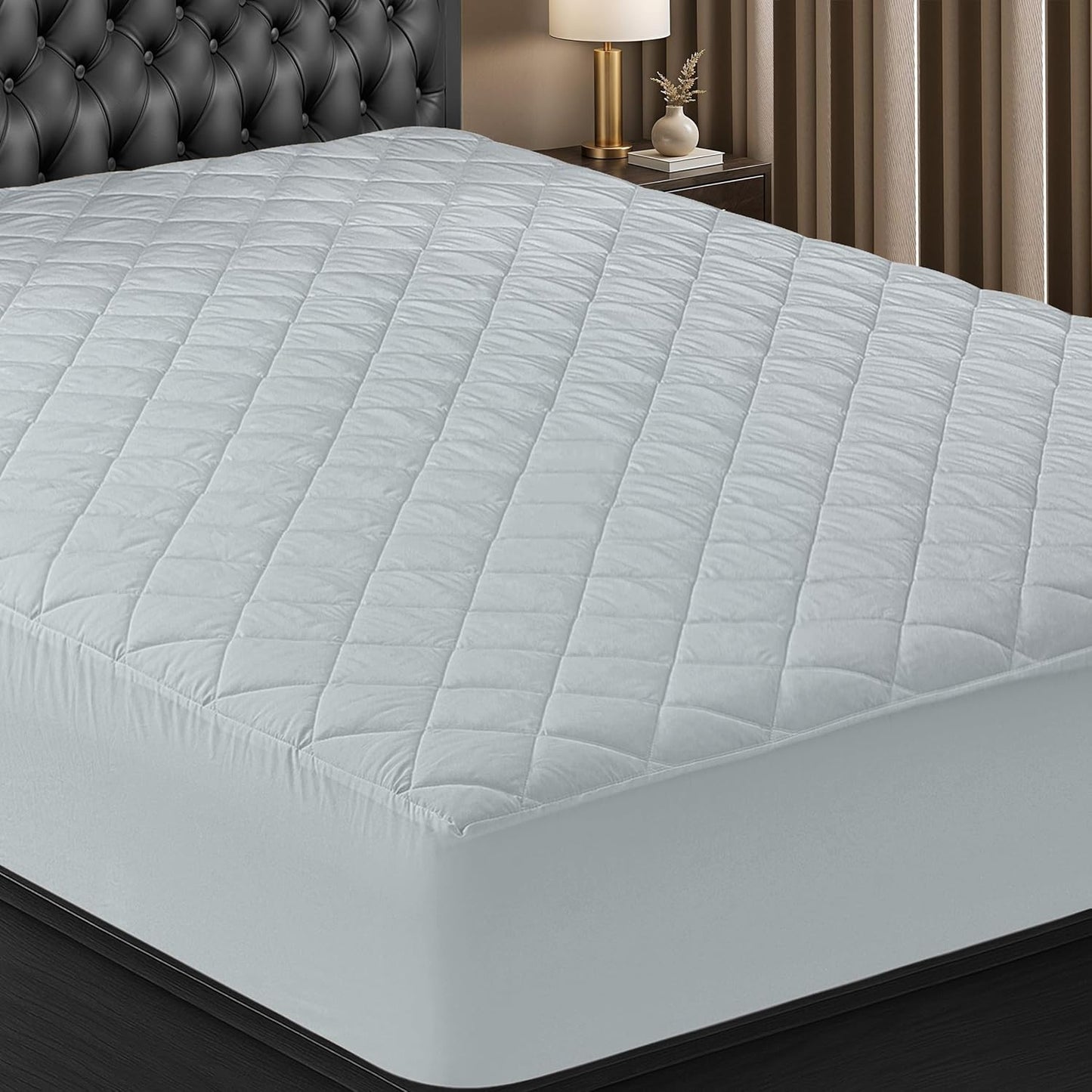Utopia Bedding Quilted King Size Mattress Pad - Elastic Fitted Protector with Deep Pocket (Light Grey)