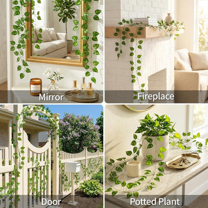 Suddus Artificial Pothos Leaves - 33 Feet Greenery Hanging Garland for Home, Office & Wedding Decor