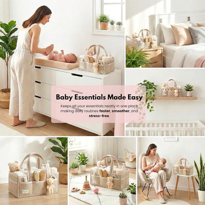 PeraBella Baby Diaper Caddy Organizer - Portable Felt Nursery Storage Bin for Newborn Essentials