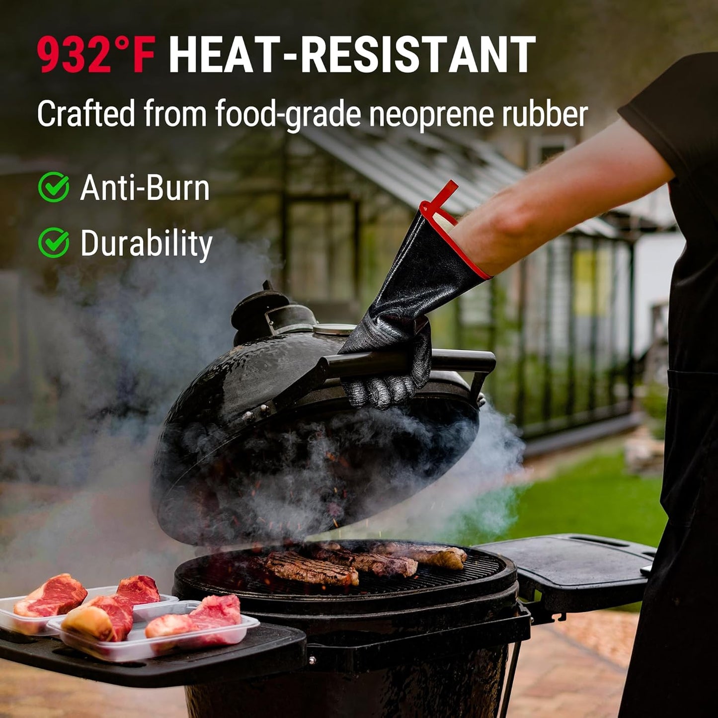 TempPro BBQ Gloves - 932°F Heat Resistant, Waterproof & Slip-Resistant Neoprene | 14" Grill Mitts for Fire Pit & Smoker