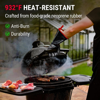 TempPro BBQ Gloves - 932°F Heat Resistant, Waterproof & Slip-Resistant Neoprene | 14" Grill Mitts for Fire Pit & Smoker