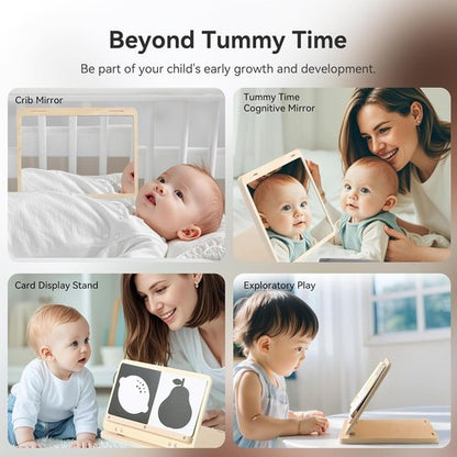 IEATFO Tummy Time Play Set - Adjustable Angle Double-Sided Design with Safe Mirror & High Contrast Cards