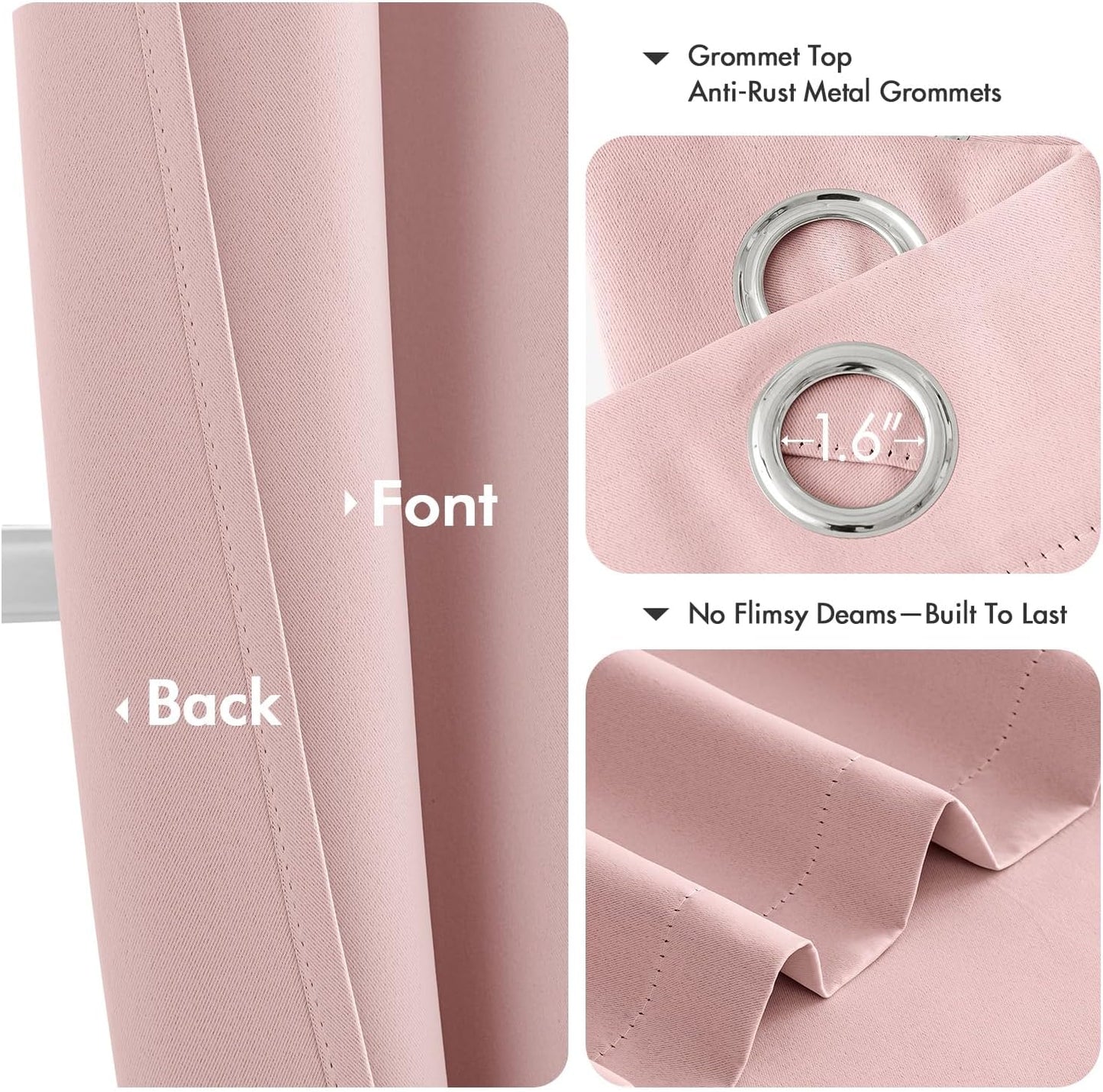 MIULEE Short Curtains - Baby Pink Blackout Thermal Insulated Drapes for Kitchen & Bedroom | 40" x 36" 2 Panels