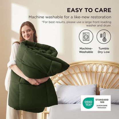 Bedsure Comforter Duvet Insert - All-Season Quilted King Size Down Alternative Bedding, Olive Green 90 x 102 Inches