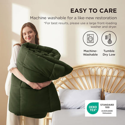 Bedsure Comforter Duvet Insert - All-Season Quilted Cal King Bedding in Olive Green, 96 x 102 Inches