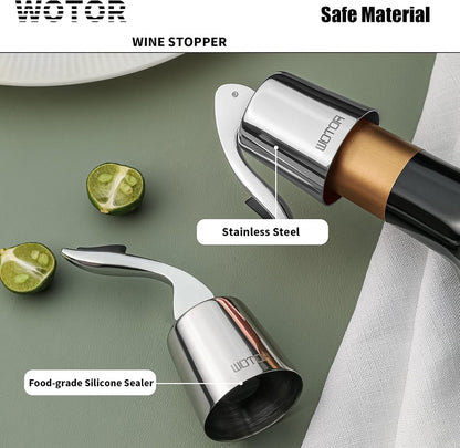 WOTOR Champagne Stoppers with Stainless Steel + Wine Stoppers Stainless Steel 2 Pack (Silver)