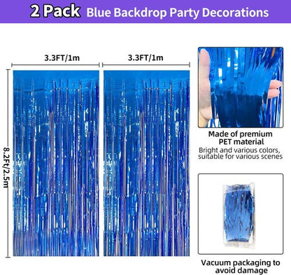 Blue Streamers | Party Decorations - 3.3x8.2ft Dark Blue Tinsel Backdrop for Ocean Themed Events