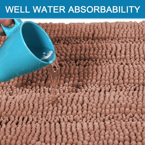 H.VERSAILTEX Bath Rugs for Bathroom Non Slip Bath Mats Extra Thick Chenille Striped Rug 20" x 32" Absorbent Non Skid Fluffy Soft Shaggy Washable Dry Fast Plush Mat for Indoor, Bath Room - Muted Clay